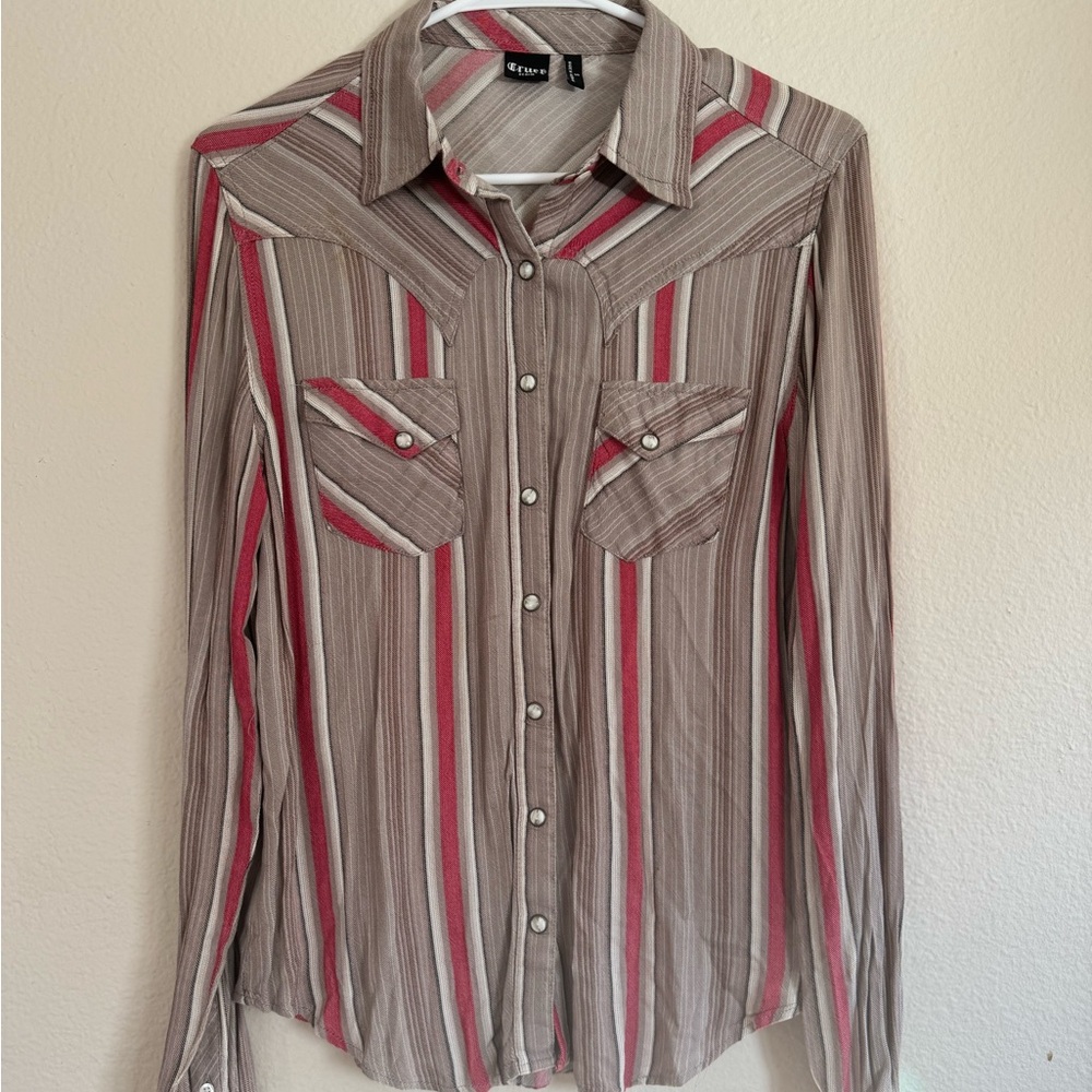 Cruel Denim Striped Western Snap Long Sleeve, Size S
